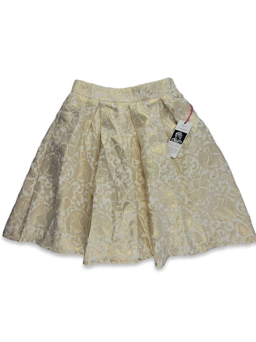 Gibson Gold Brocade Pleated Skirt Petite XS
